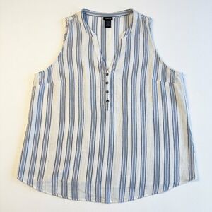 Torrid 3 3X Plus Size Tank Top Blue White Striped Gold Metallic Lurex Boho Tie